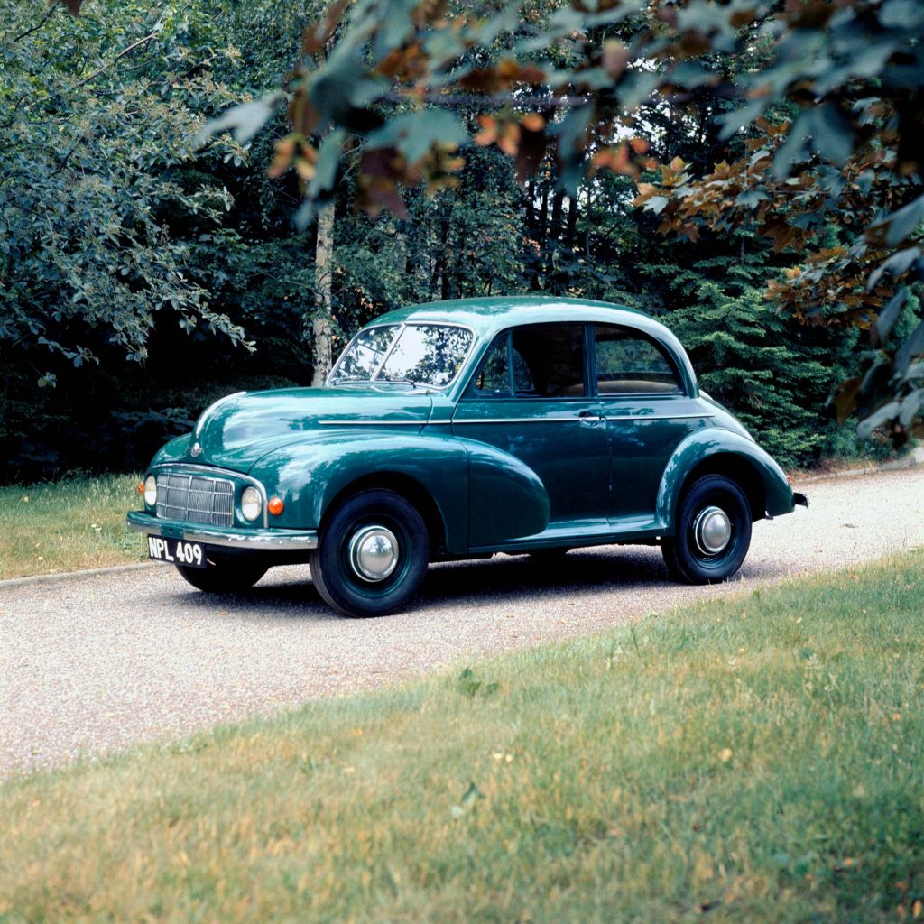 An early 1949 Morris Minor with a split screen