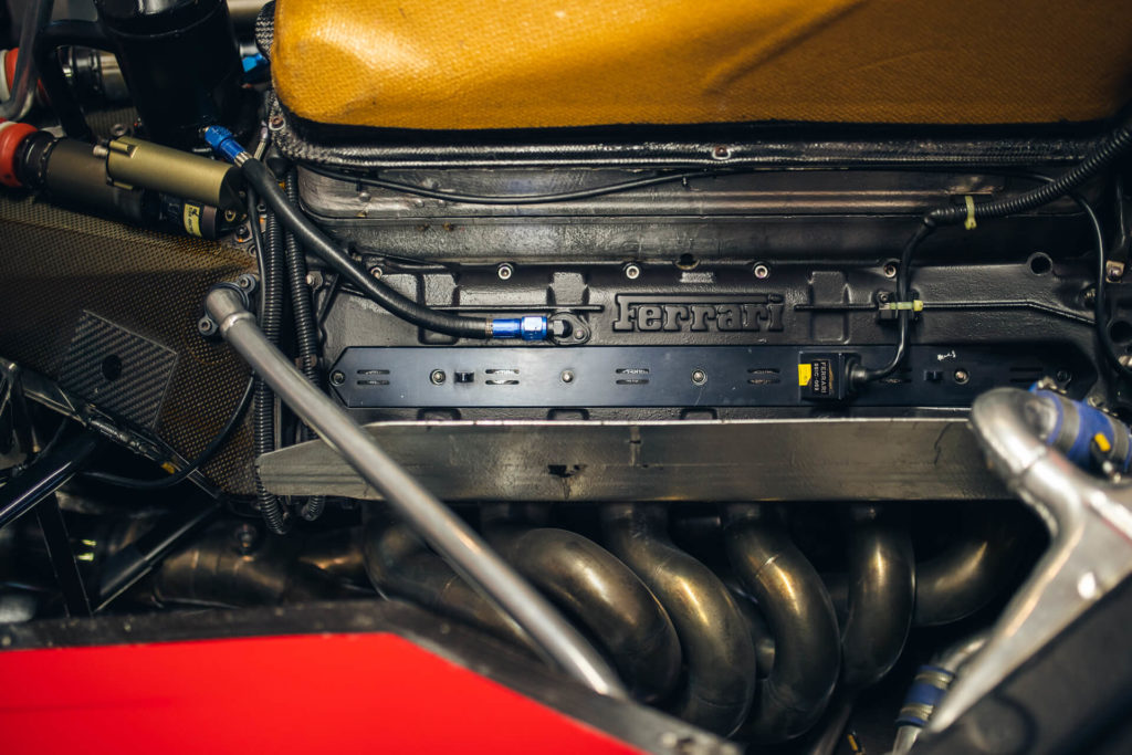 The V12 engine of the 1995 Ferrari 412 T2 F1 car