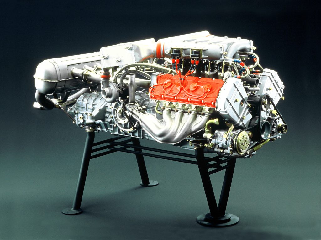 Ferrari F40 engine on stand_Hagerty