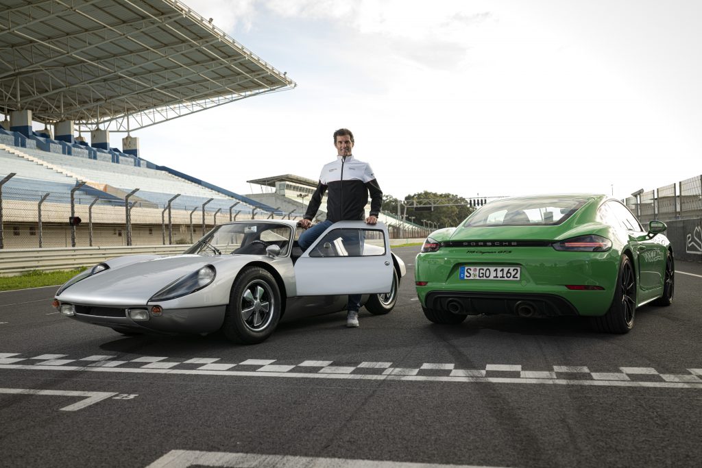 Mark Weber with the Porsche 904 Carrera GTS and new Cayman 718 GTS_Hagerty