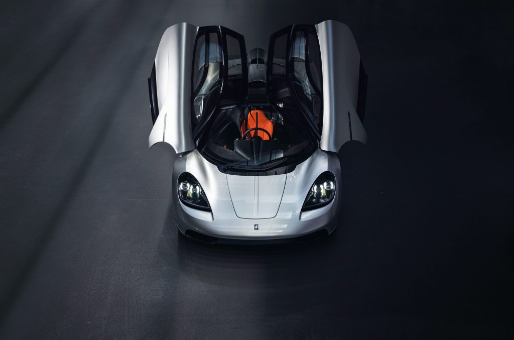 The scissor doors raised on the new Gordon Murray Automotive T.50