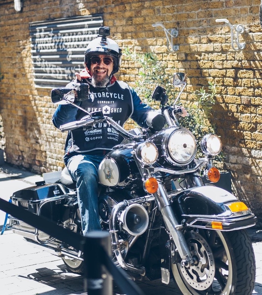 PPE deliveries coming through – thanks to Daniel Shell and his Harley. Photo: Richard Gunn