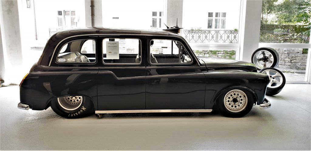 Taxi! This hot rod London cab offers one passenger a ride on the wild side