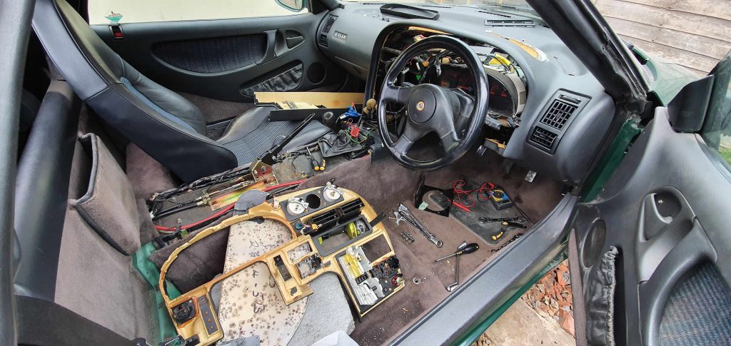 Stripped-bare interior of Lotus Elan M100