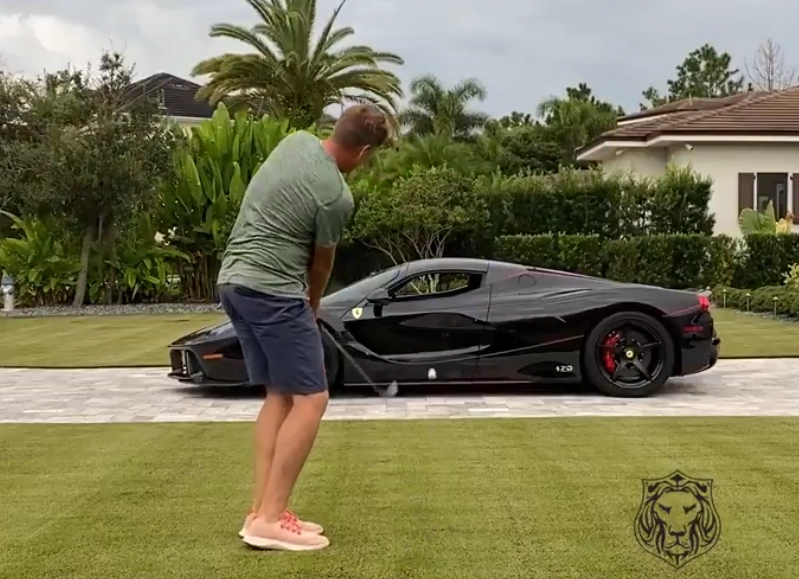 Watch Ian Poulter use his £3m LaFerrari Aperta for chip-putt practice