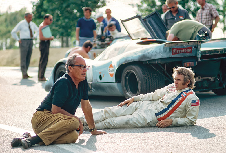 Steve McQueen and John Sturges on the set of Le Mans