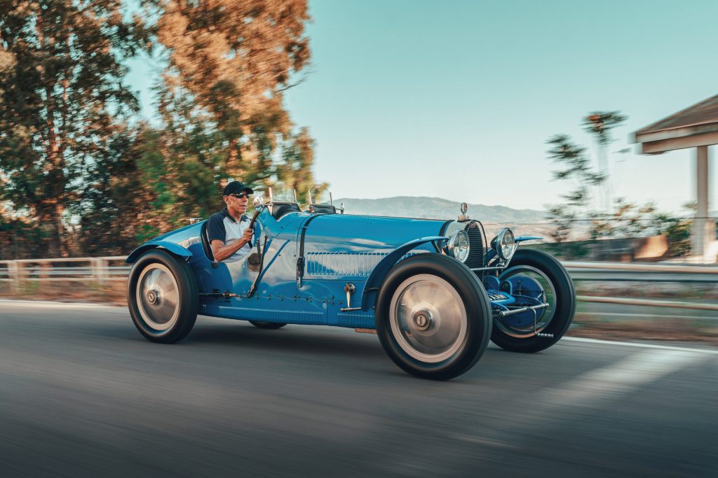 Bugatti Type 35 and the Divo hypercar on historic Targa Florio roads