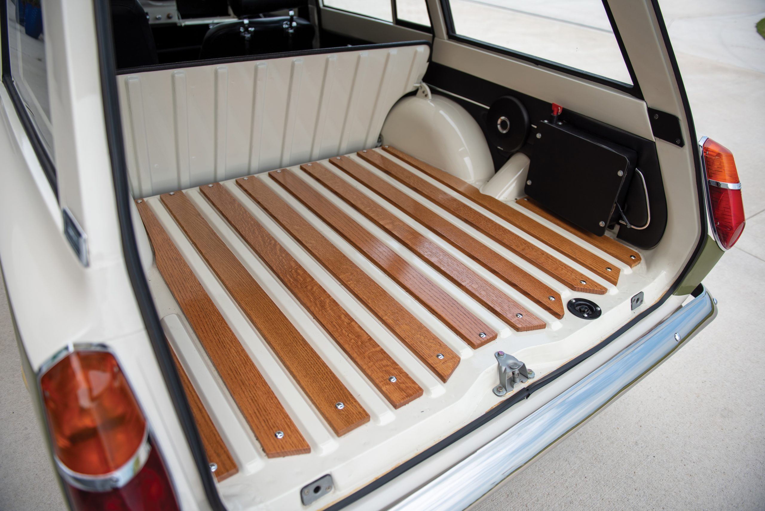 Wood-lined boot of the Lotus Cortina estate