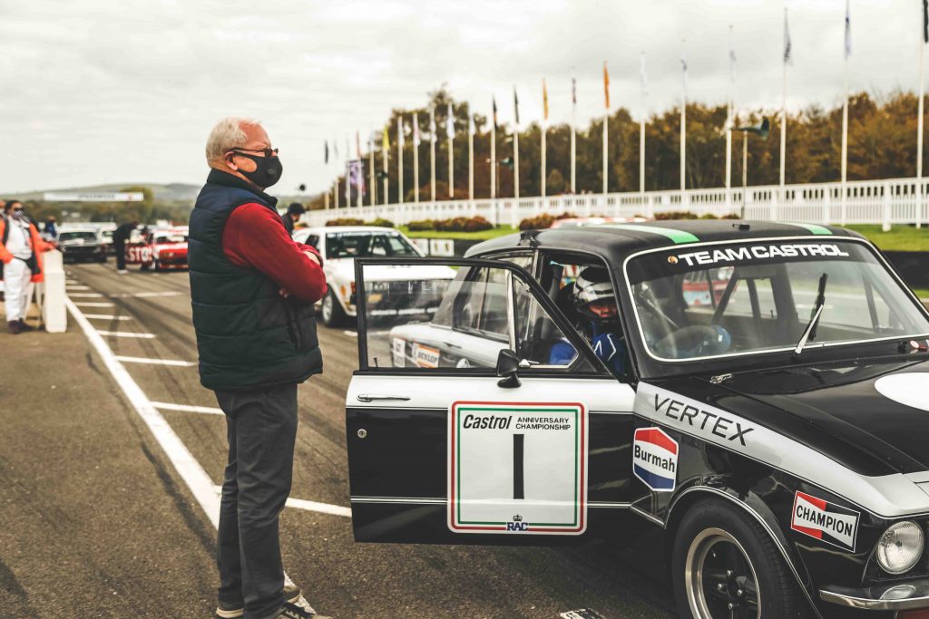 Philip Venables on the starting grid with Triumph Dolomite at Goodwood SpeedWeek