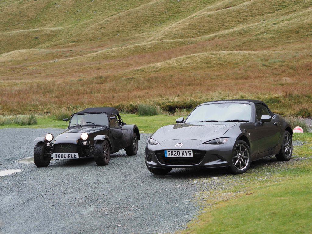 Caterham 7 and Mazda MX-5 on the Honister Pass