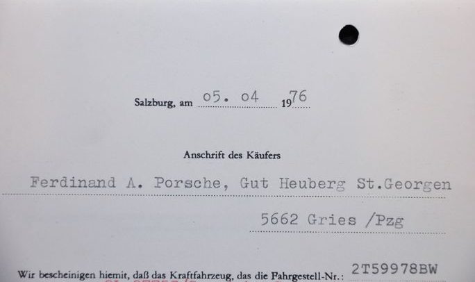 Ferdinand Porsche Owned Jaguar XJ6 registration certificate