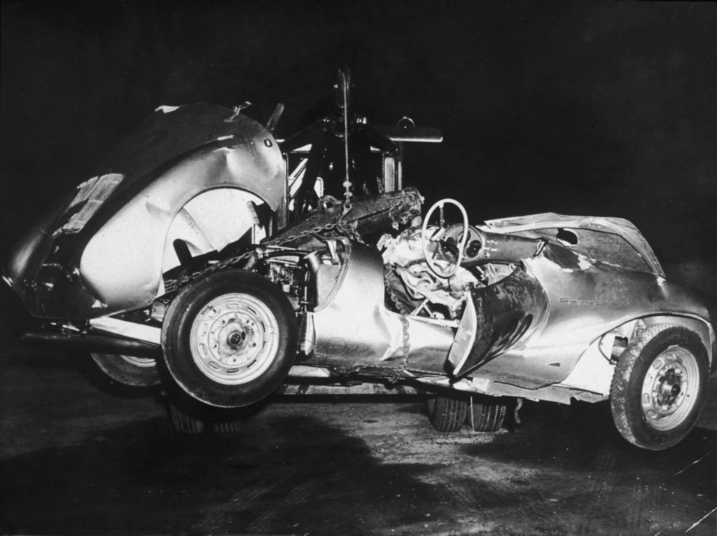 The wreck of James Dean's Porsche 550 Spyder