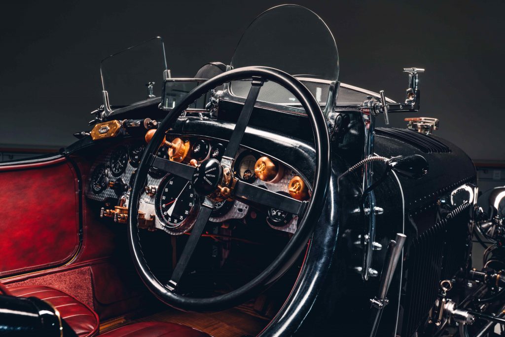 1929 Bentley Blower continuation car cockpit shot