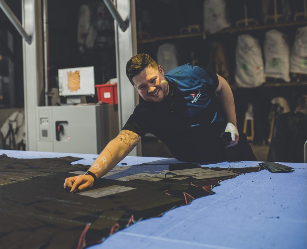 Bridge of Weir leather being cut to size