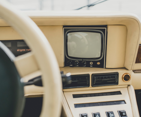 Aston Martin Bulldog interior and TV screen