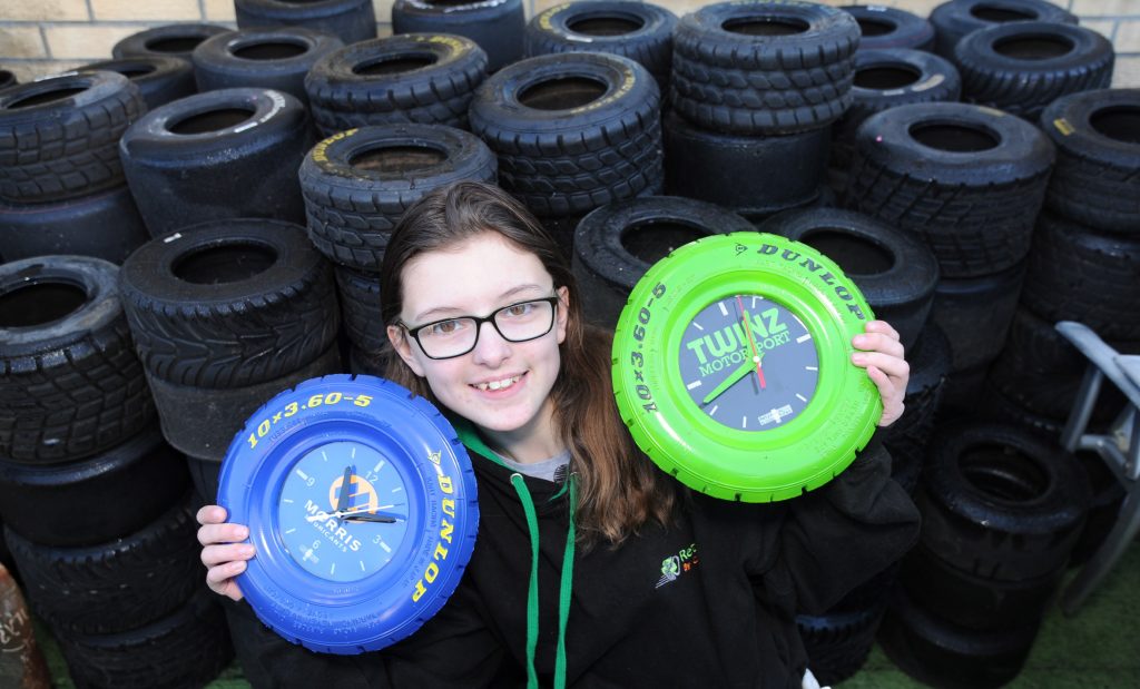 Catherine Potter upcycles kart tyres into clocks