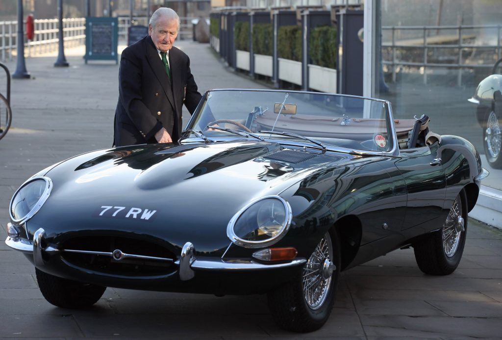 Norman Dewis is reunited with with 77RW jaguar E-Type roadster