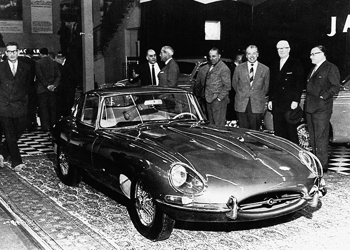 The Jaguar E-Type is launched at the 1961  Geneva motor show