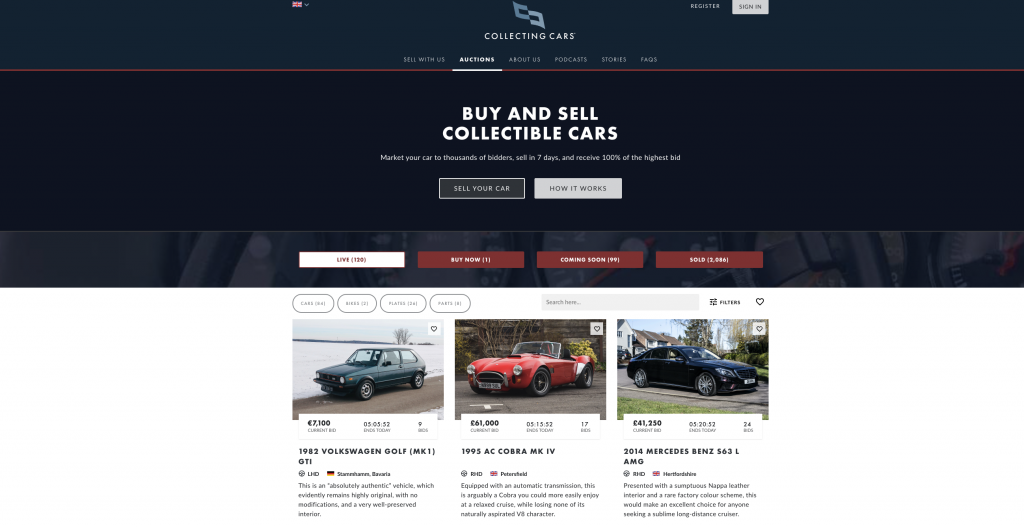 Online auction site Collecting Cars