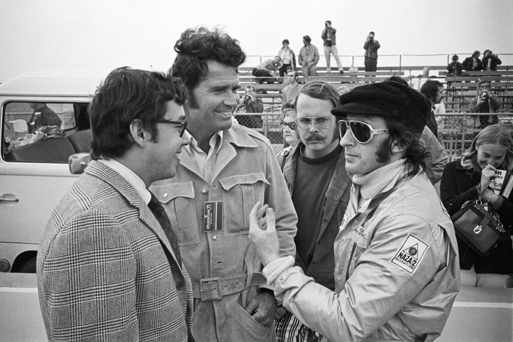 James Garner with Jackie Stewart during Grand Prix filming