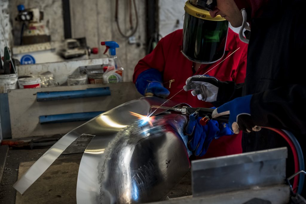 Welding aluminium fuel tanks for classic motorcycles at Tab Classics in Wales