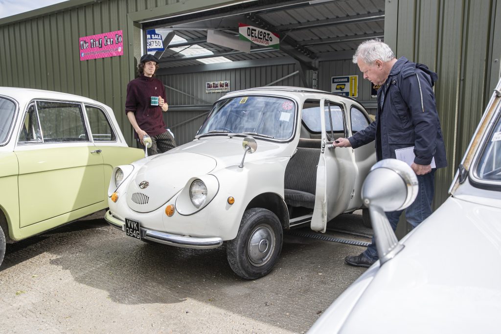 John Simister checks out the Subaru R-2 at the Tiny Car Company_Hagerty