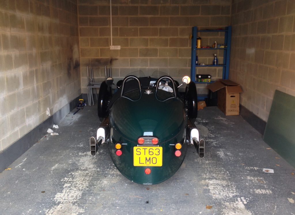 Morgan 3 Wheeler in a garage