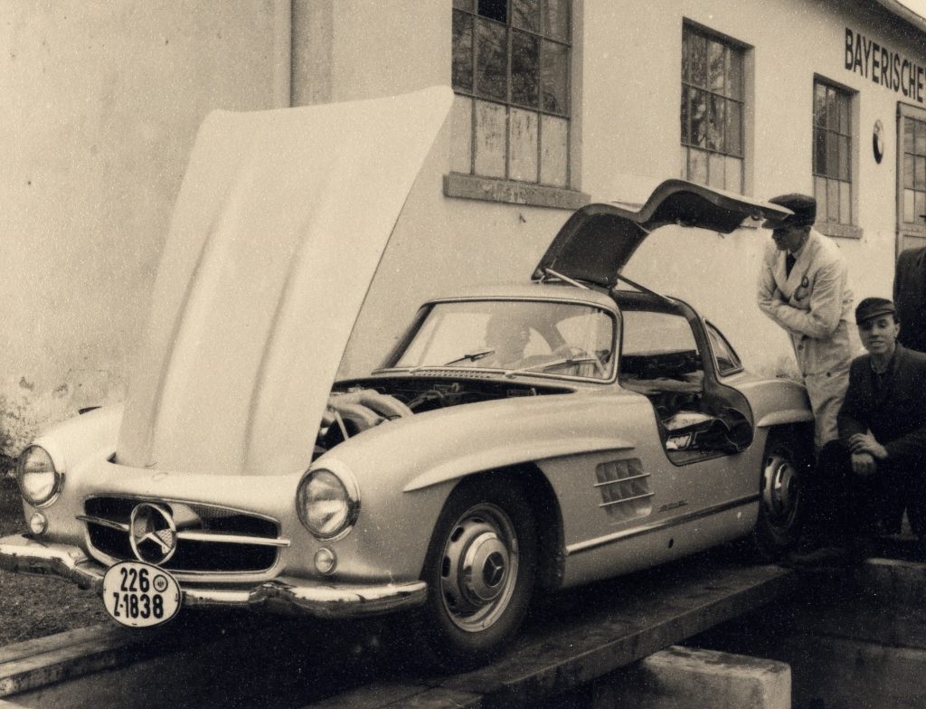 Simon Kidston's father's Mercedes 300 SL Gullwing at the Nurburgring in 1955