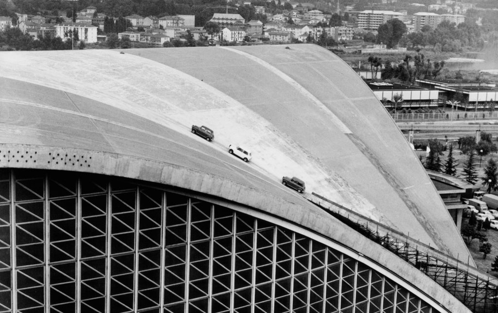 The Italian Job Mini Coopers on the Palavela roof