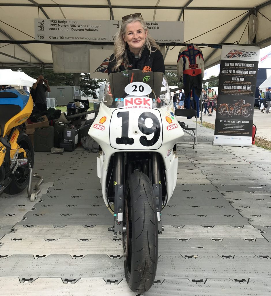 Maria Costello with Steve Hislop's 1992 Norton White Charger