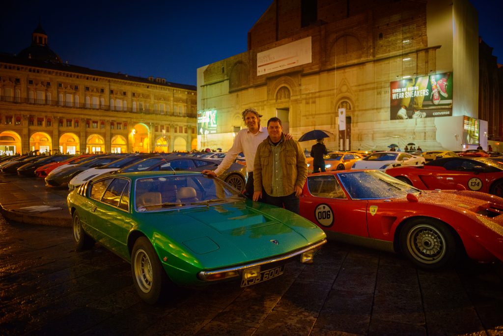 Mike Brewer and Edd China with the Urraco during 50 years of Lamborghini