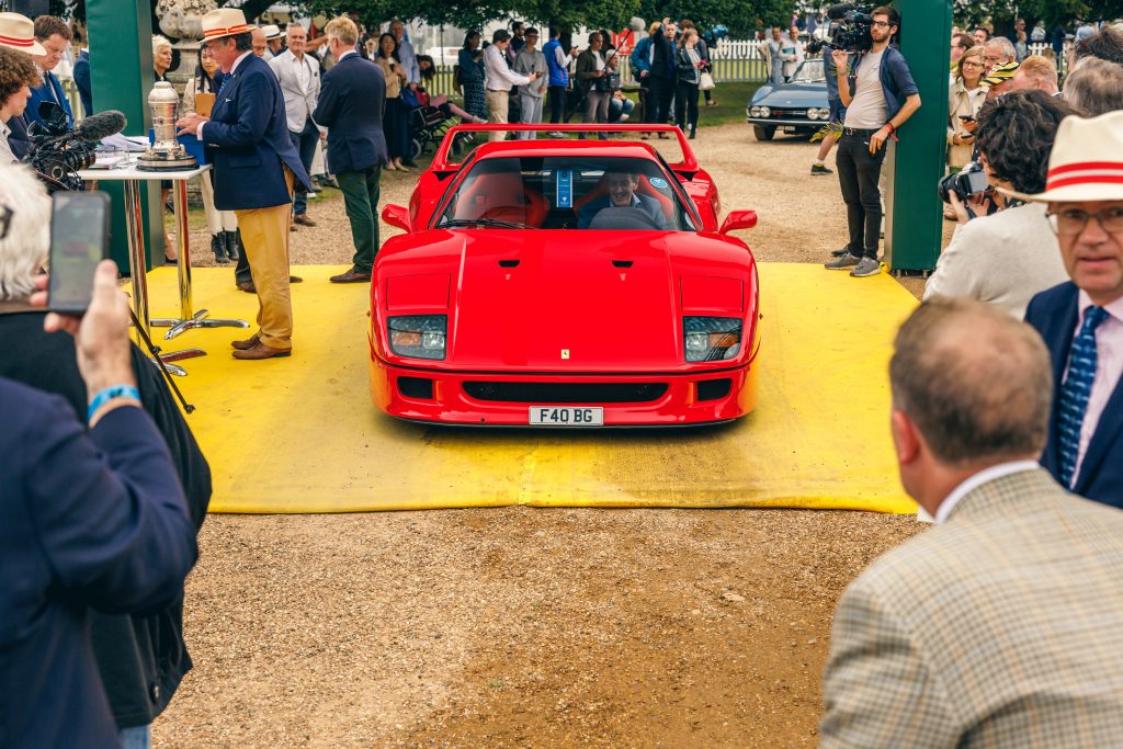 Ferrari F40 once owned by Sir Stirling Moss, at 2021 Hampton Court concours