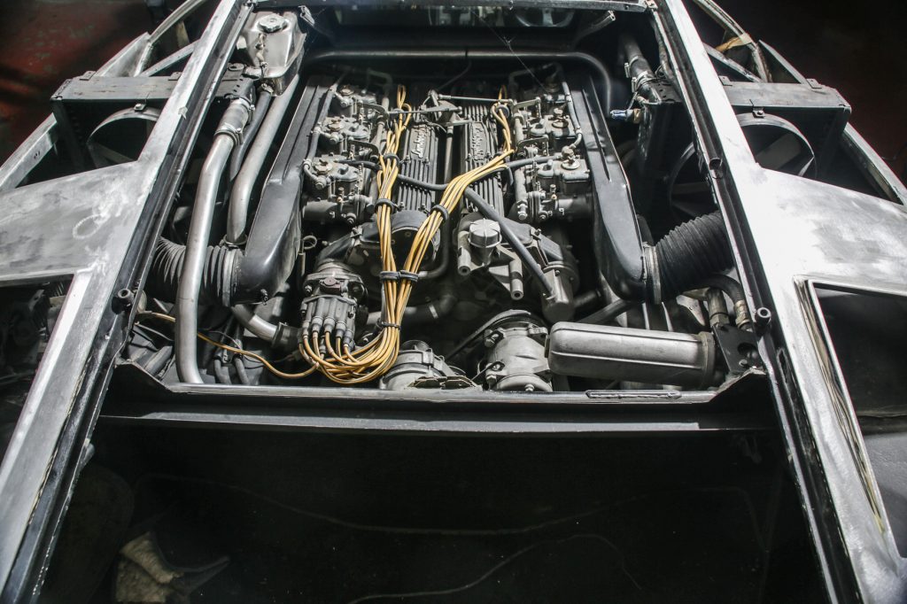 V12 engine of barn-find Lamborghini Countach LP500S