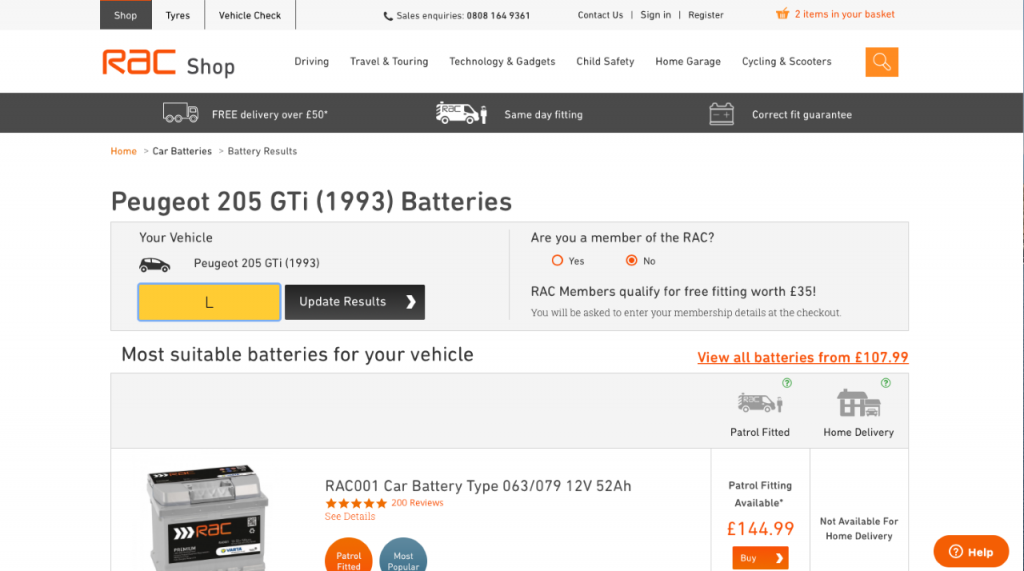 RAC Shop for car batteries reviewed and rated