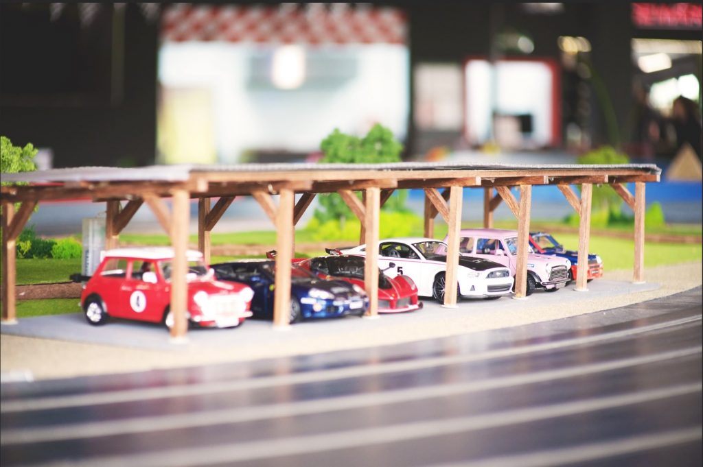 Race Wars slot cars in garage