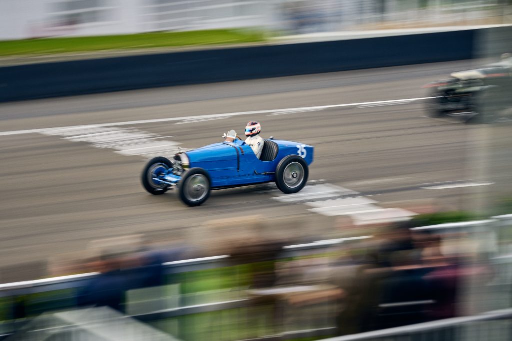 James Wood drives Nick Mason's Bugatti Type 35B in 2021 Goodwood Members' Meeting