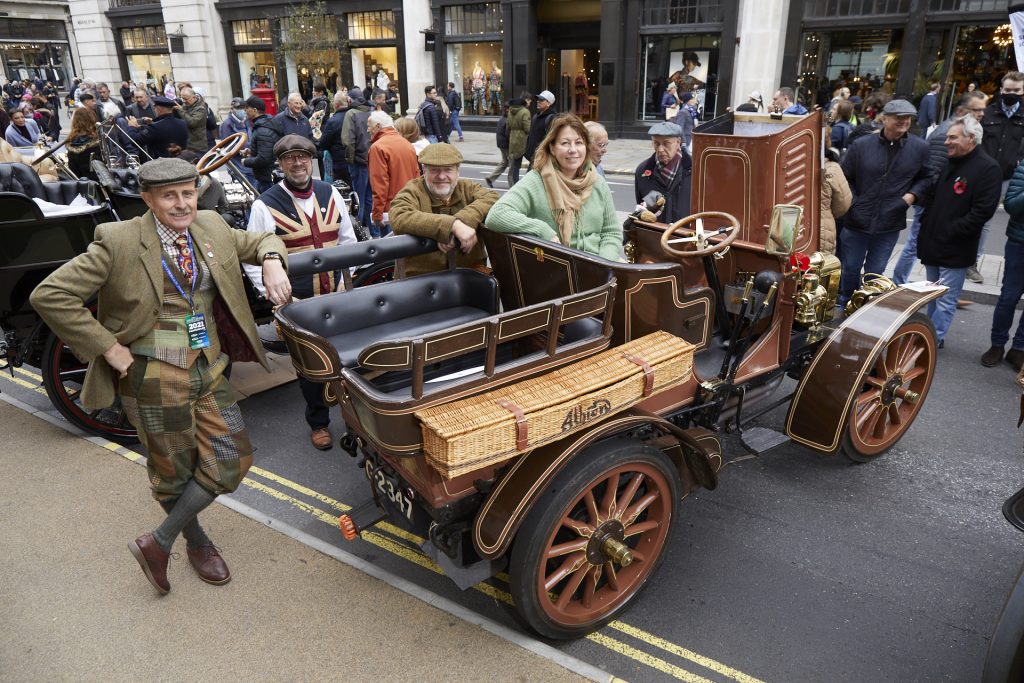 David Pain, 1904 Albion A3, during the 2021 London to Brighton Concours