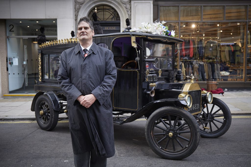 James Shackleton, 1906 Ford Model N hearse, during the 2021 Regent Street Motor Show