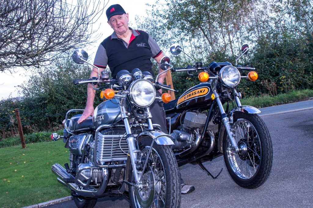 Andy Stait with his Kawasaki and Suzuki bikes