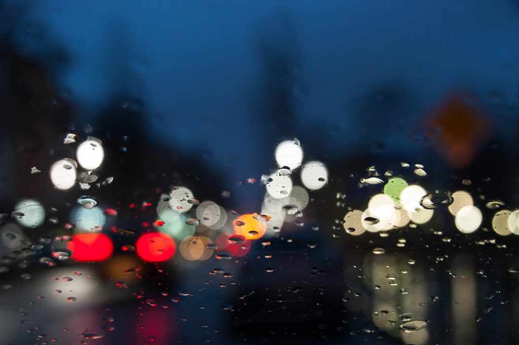 Water on glass windscreen