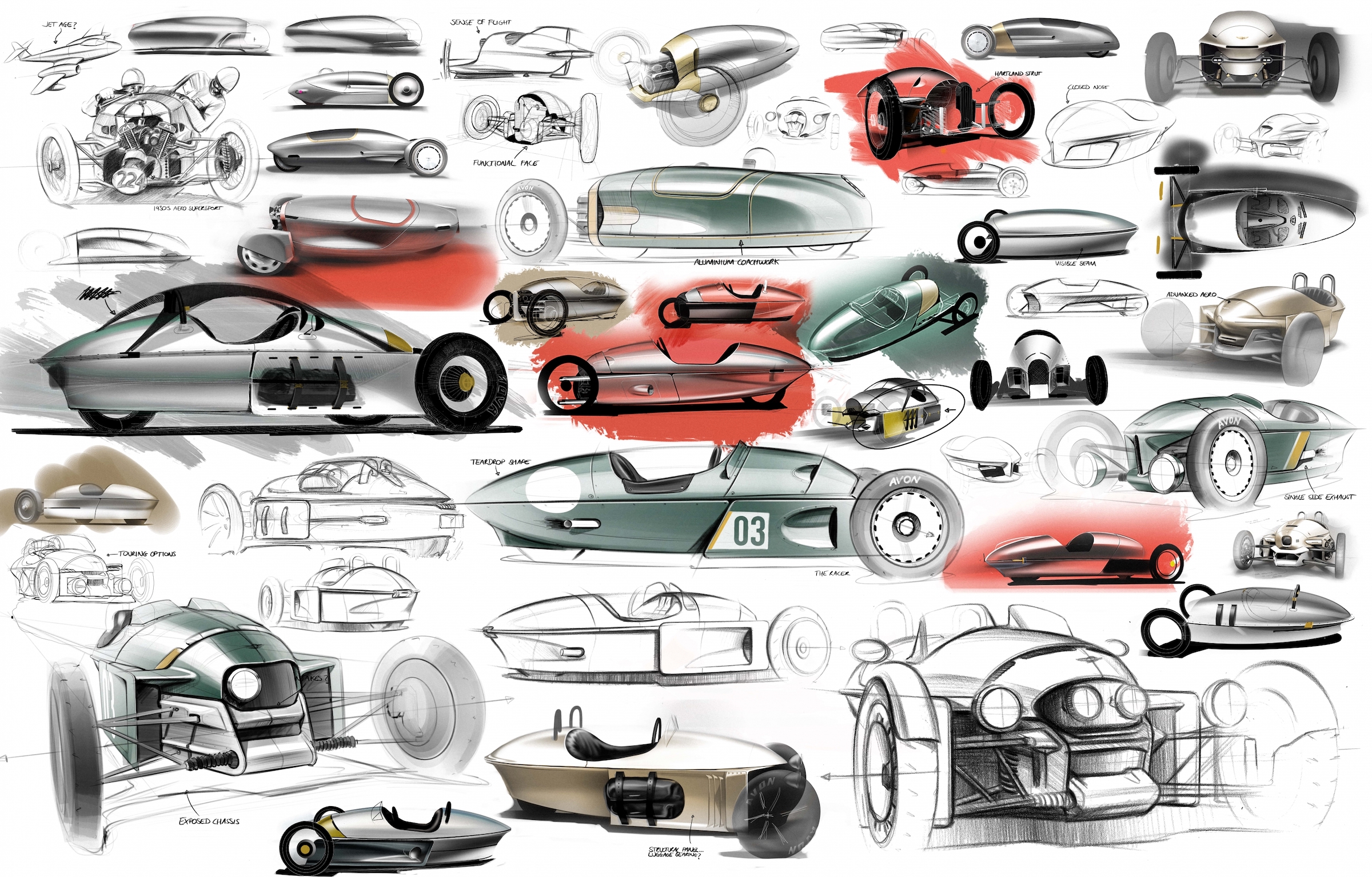 Morgan 3-wheeler design sketches