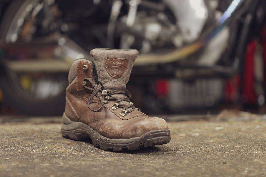 Sturdy walking boot to start classic motorcycle