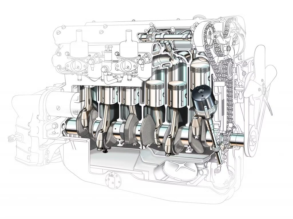 Kaguar XK-6 six cylinder engine exploded view