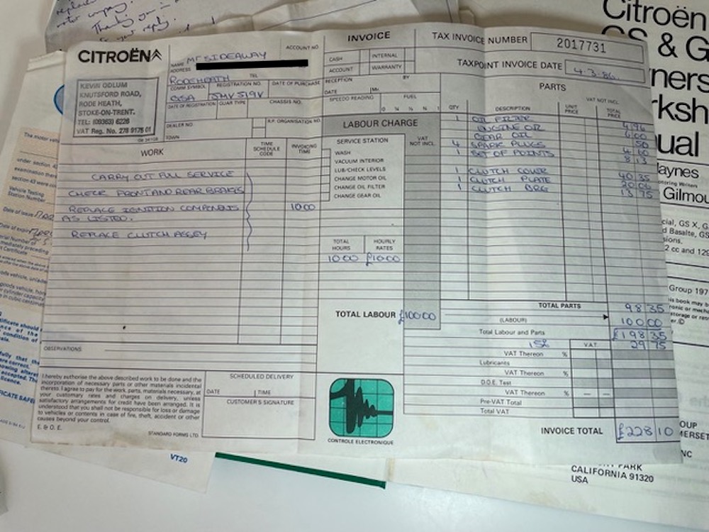 Citroen GS history paperwork