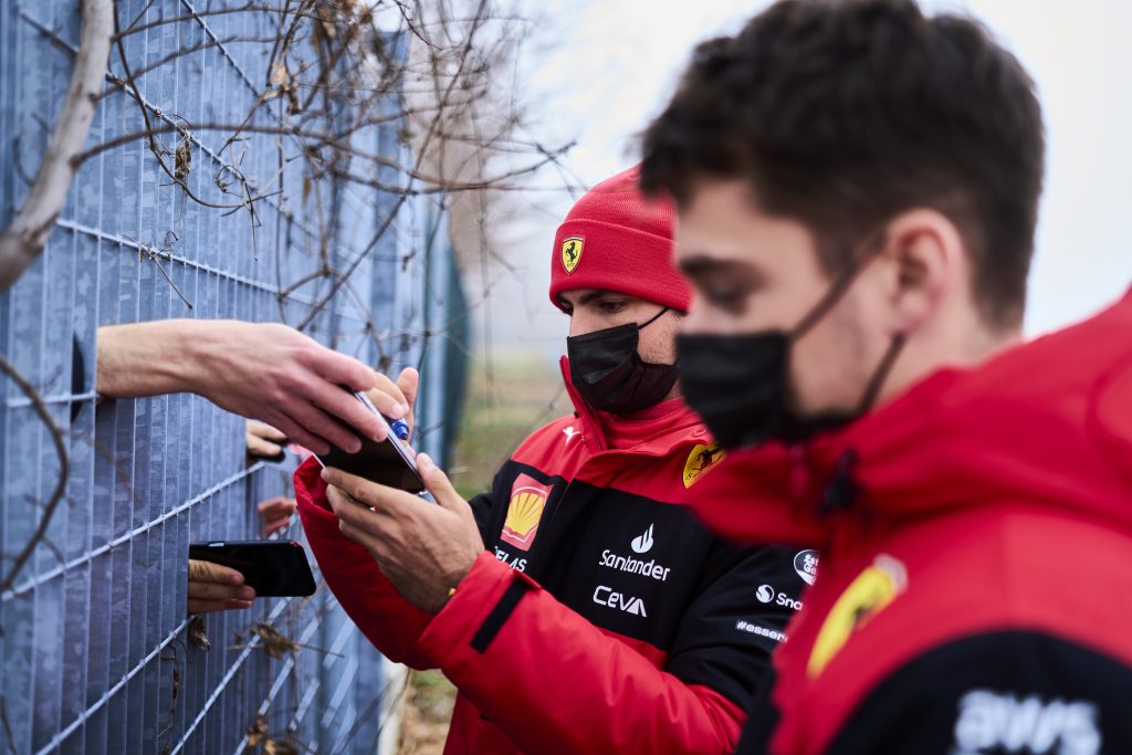 Charles Leclerc and Carlos Sainz Jnr at Fiorano in 2021