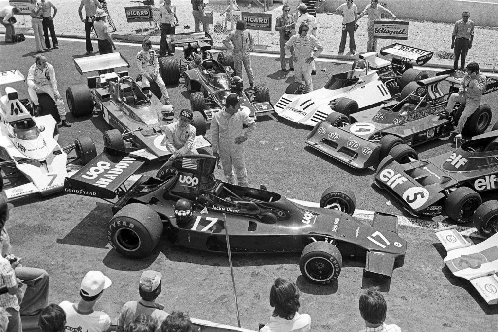 Jackie Oliver, George Follmer, and the Shadow-Ford DN1 at the 1973 Grand Prix of France. Bernard Cahier/Getty Images