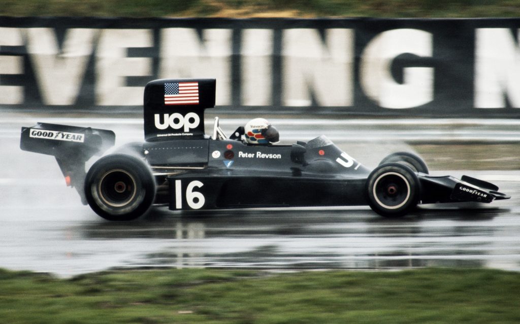 Peter Revson drives the #16 UOP Shadow Racing Team Shadow Cosworth DN3 during the 1974 Daily Mail Race of Champions at Brands Hatch. Steve Powell/Getty Images