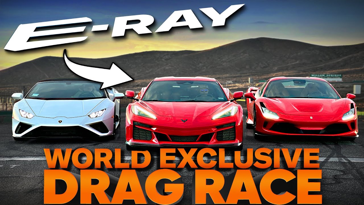 How fast is the new Corvette E-Ray? Watch as Jason Cammisa tests it against a Ferrari F8 & Lamborghini Huracan Evo | Drag Race Replay