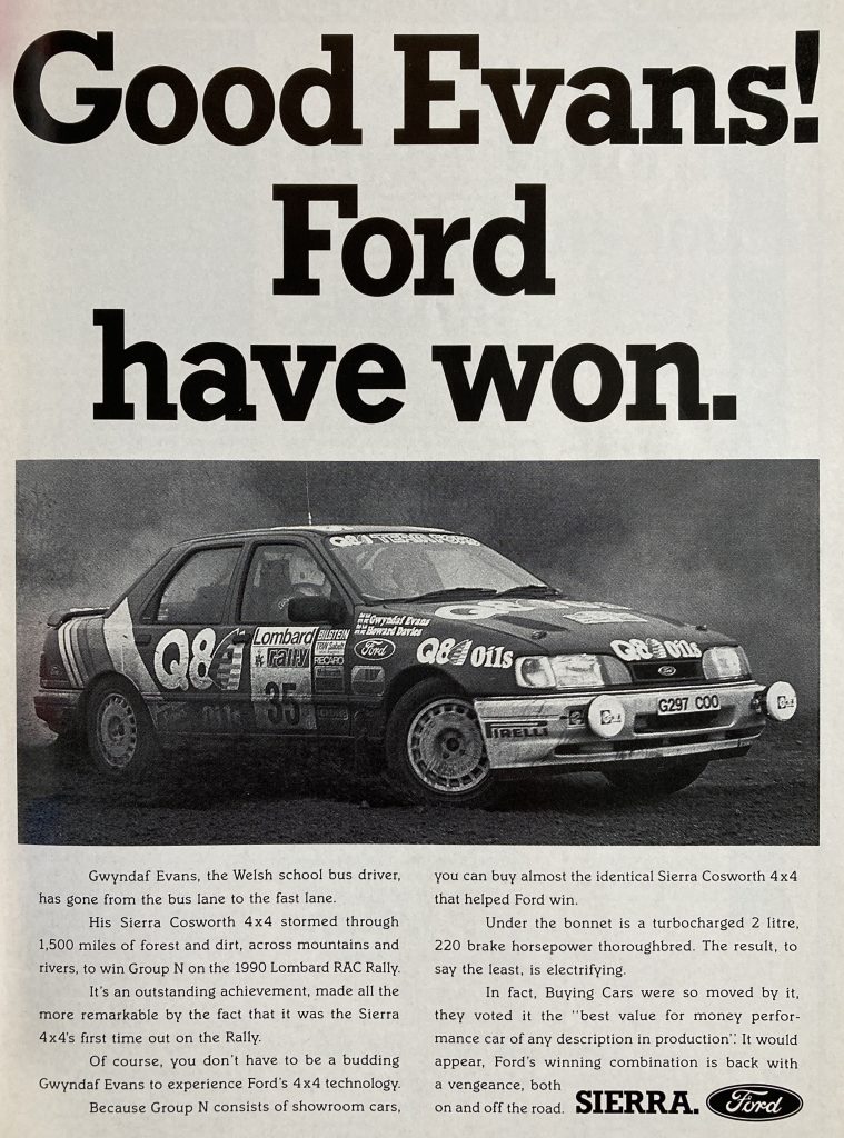 Ford advert for 1990 RAC Rally