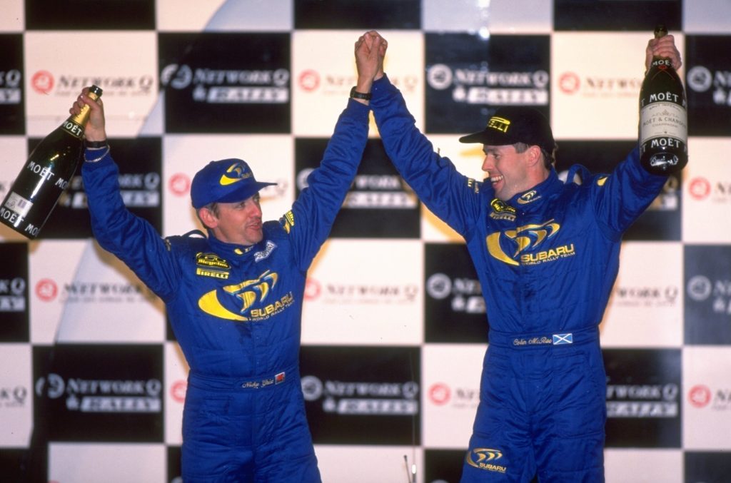 Colin McRae (left) and Nicky Grist of the Subura Impreza Team
